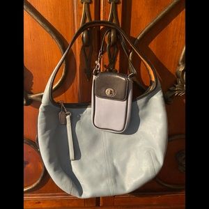 Coach Leather Hobo Bag Baby Blue & Black